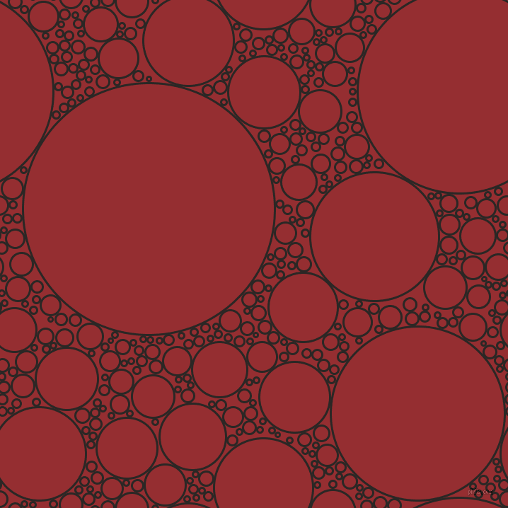 bubbles, circles, sponge, big, medium, small, 3 pixel line width, Bokara Grey and Guardsman Red circles bubbles sponge soap seamless tileable