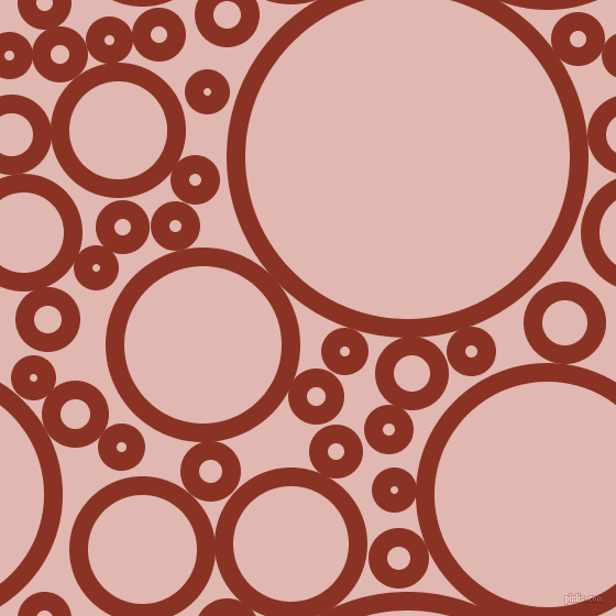 bubbles, circles, sponge, big, medium, small, 17 pixel line width, Burnt Umber and Cavern Pink circles bubbles sponge soap seamless tileable