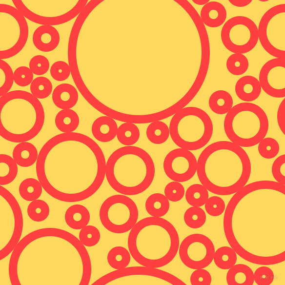 bubbles, circles, sponge, big, medium, small, 17 pixel line width, Coral Red and Dandelion circles bubbles sponge soap seamless tileable