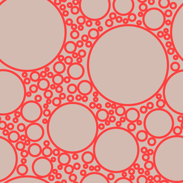 bubbles, circles, sponge, big, medium, small, 9 pixel line width, Coral Red and Wafer circles bubbles sponge soap seamless tileable