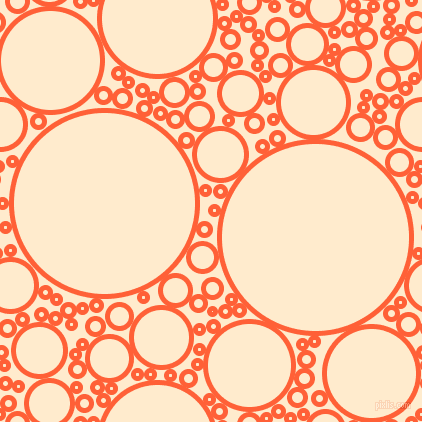 bubbles, circles, sponge, big, medium, small, 5 pixel line width, Outrageous Orange and Blanched Almond circles bubbles sponge soap seamless tileable