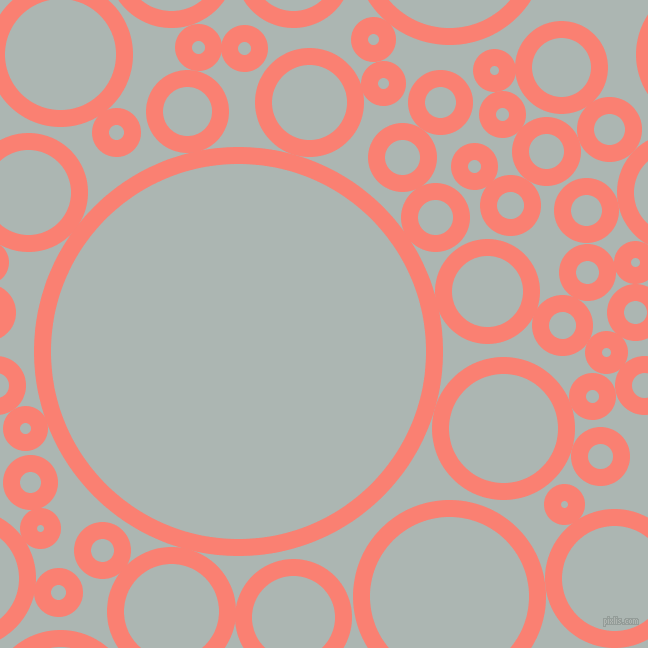 bubbles, circles, sponge, big, medium, small, 17 pixel line width, Salmon and Periglacial Blue circles bubbles sponge soap seamless tileable