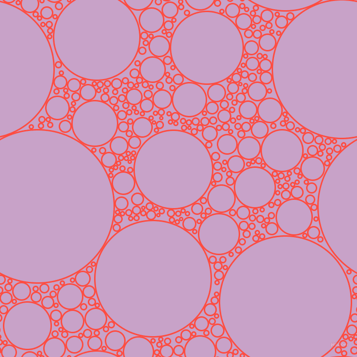 bubbles, circles, sponge, big, medium, small, 3 pixel line width, Sunset Orange and Lilac circles bubbles sponge soap seamless tileable