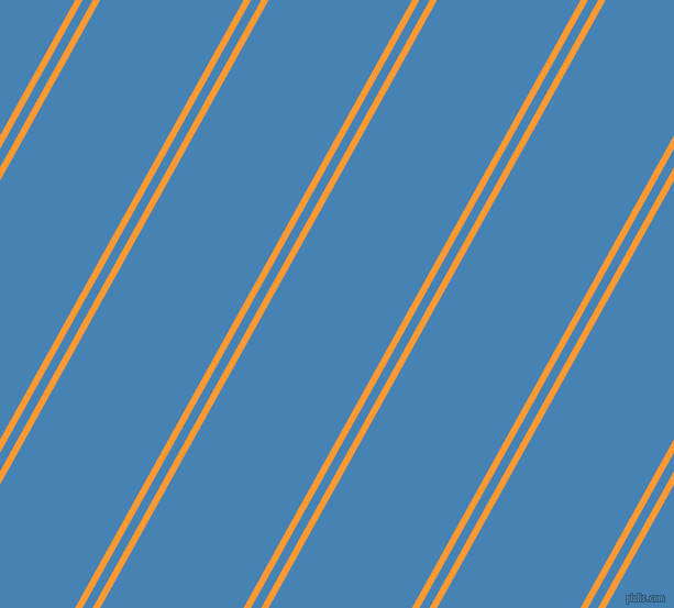 61 degree angle dual stripes lines, 6 pixel lines width, 8 and 114 pixel line spacing, Neon Carrot and Steel Blue dual two line striped seamless tileable