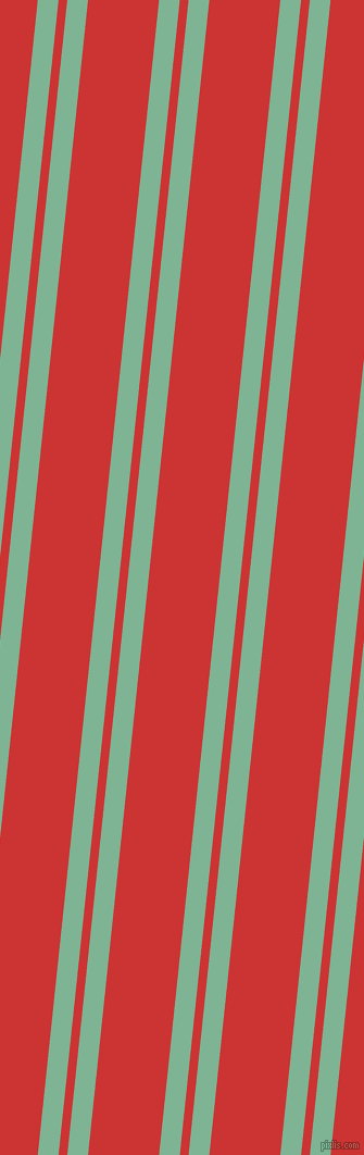 84 degree angles dual striped line, 19 pixel line width, 8 and 65 pixels line spacing, Padua and Persian Red dual two line striped seamless tileable