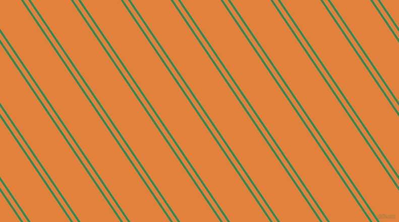 124 degree angles dual stripe line, 4 pixel line width, 8 and 66 pixels line spacing, Sea Green and Tree Poppy dual two line striped seamless tileable