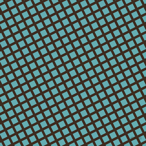 27/117 degree angle diagonal checkered chequered lines, 8 pixel lines width, 19 pixel square size, Bistre and Fountain Blue plaid checkered seamless tileable
