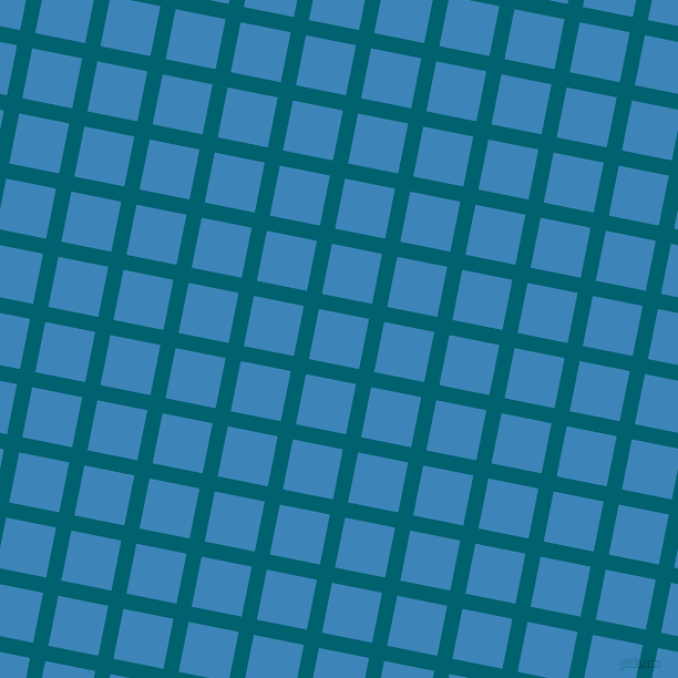 79/169 degree angle diagonal checkered chequered lines, 14 pixel line width, 46 pixel square size, Blue Lagoon and Curious Blue plaid checkered seamless tileable