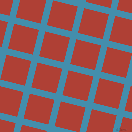 76/166 degree angle diagonal checkered chequered lines, 22 pixel line width, 86 pixel square size, Boston Blue and Medium Carmine plaid checkered seamless tileable