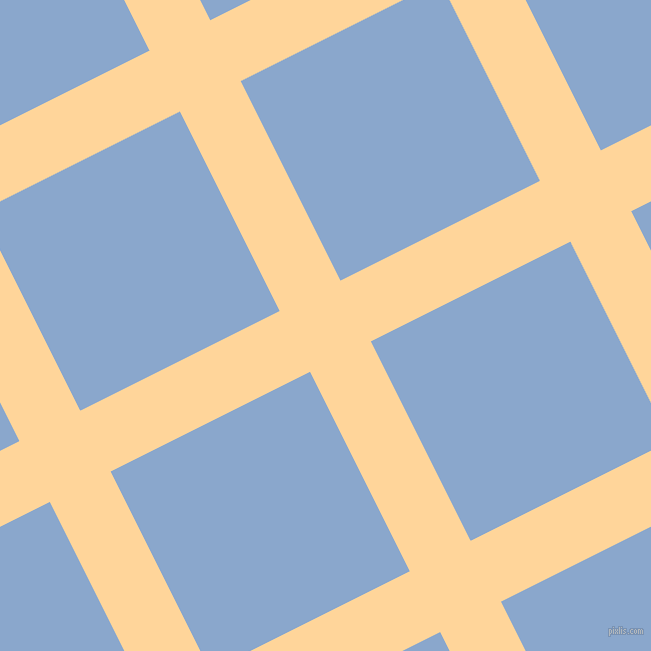 27/117 degree angle diagonal checkered chequered lines, 68 pixel lines width, 223 pixel square size, Caramel and Polo Blue plaid checkered seamless tileable