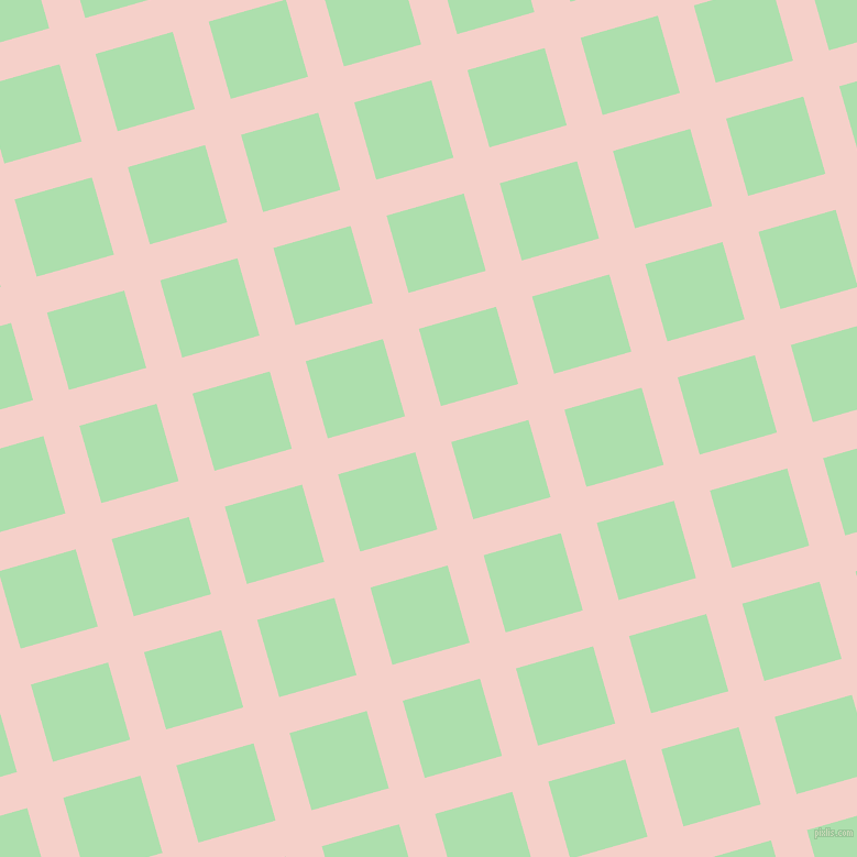 16/106 degree angle diagonal checkered chequered lines, 34 pixel line width, 73 pixel square size, Coral Candy and Moss Green plaid checkered seamless tileable