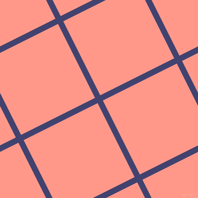 27/117 degree angle diagonal checkered chequered lines, 19 pixel line width, 269 pixel square size, Corn Flower Blue and Mona Lisa plaid checkered seamless tileable