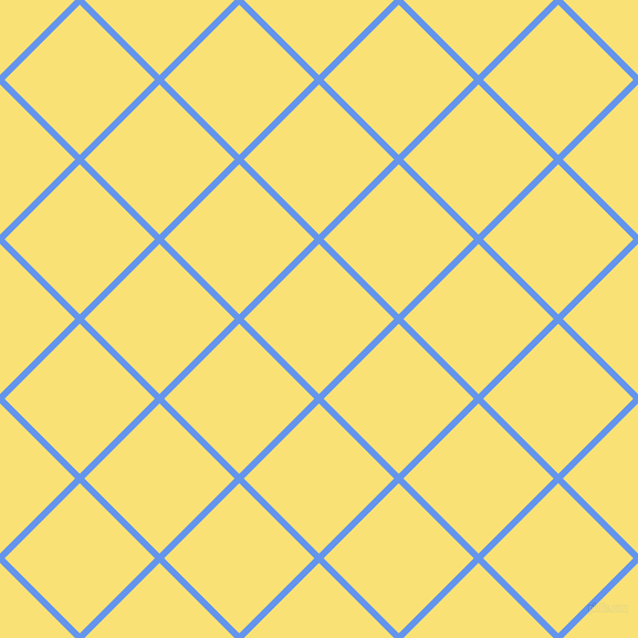 45/135 degree angle diagonal checkered chequered lines, 6 pixel line width, 96 pixel square size, Cornflower Blue and Sweet Corn plaid checkered seamless tileable