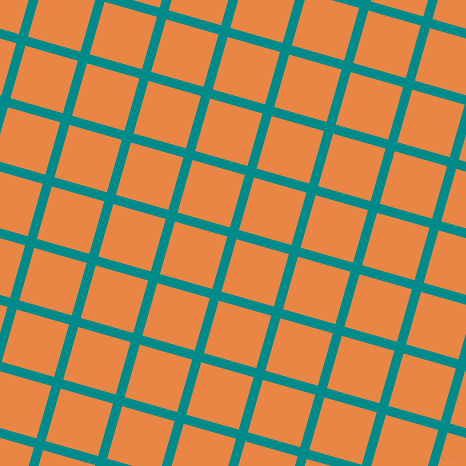 74/164 degree angle diagonal checkered chequered lines, 19 pixel line width, 109 pixel square size, Dark Cyan and Flamenco plaid checkered seamless tileable