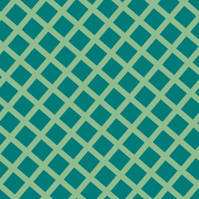 49/139 degree angle diagonal checkered chequered lines, 18 pixel line width, 51 pixel square size, Dark Sea Green and Surfie Green plaid checkered seamless tileable