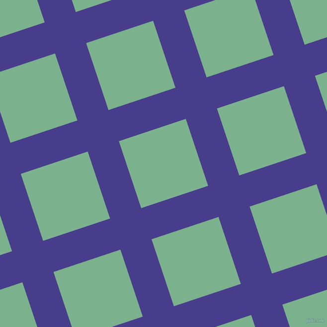18/108 degree angle diagonal checkered chequered lines, 66 pixel lines width, 142 pixel square size, Dark Slate Blue and Bay Leaf plaid checkered seamless tileable