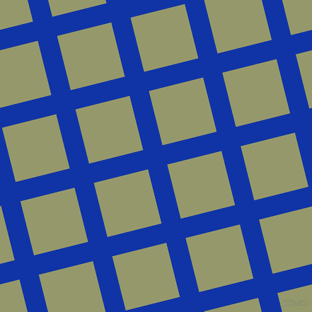 14/104 degree angle diagonal checkered chequered lines, 28 pixel line width, 79 pixel square size, Egyptian Blue and Avocado plaid checkered seamless tileable