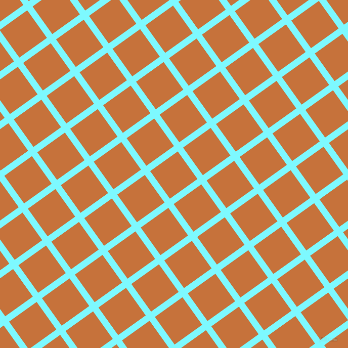 36/126 degree angle diagonal checkered chequered lines, 13 pixel line width, 67 pixel square size, Electric Blue and Zest plaid checkered seamless tileable