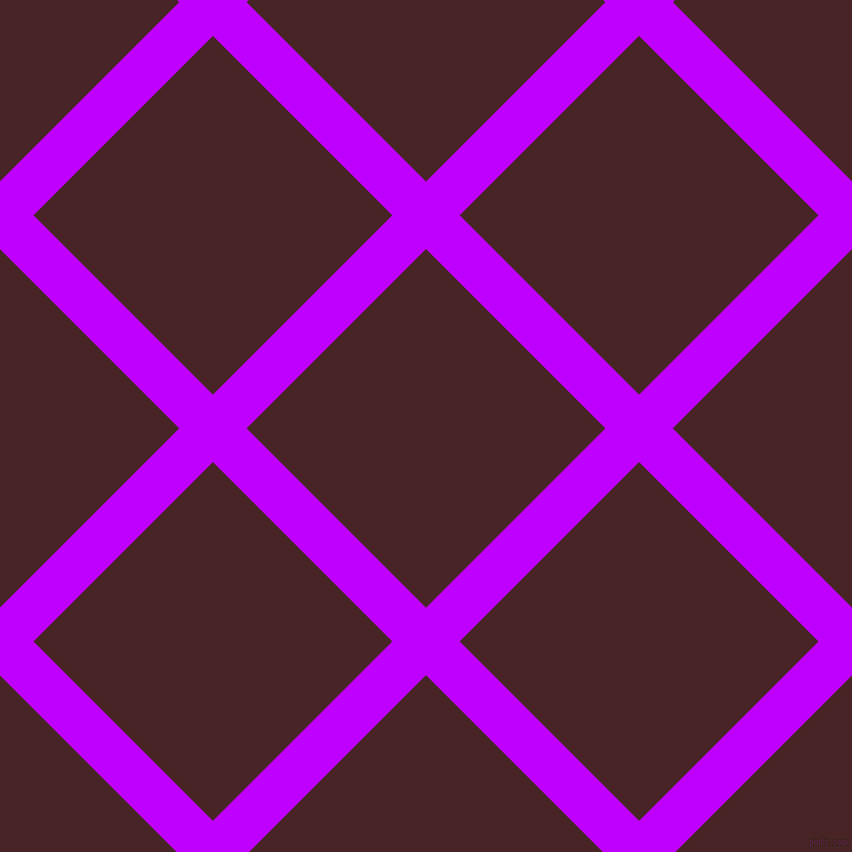 45/135 degree angle diagonal checkered chequered lines, 43 pixel line width, 229 pixel square size, Electric Purple and Bulgarian Rose plaid checkered seamless tileable