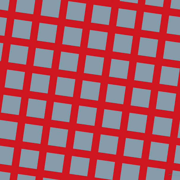 82/172 degree angle diagonal checkered chequered lines, 25 pixel line width, 61 pixel square size, Fire Engine Red and Bali Hai plaid checkered seamless tileable