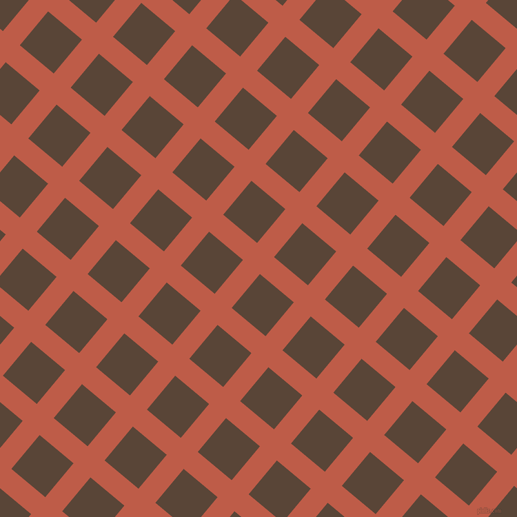 50/140 degree angle diagonal checkered chequered lines, 32 pixel lines width, 64 pixel square size, Flame Pea and Brown Derby plaid checkered seamless tileable