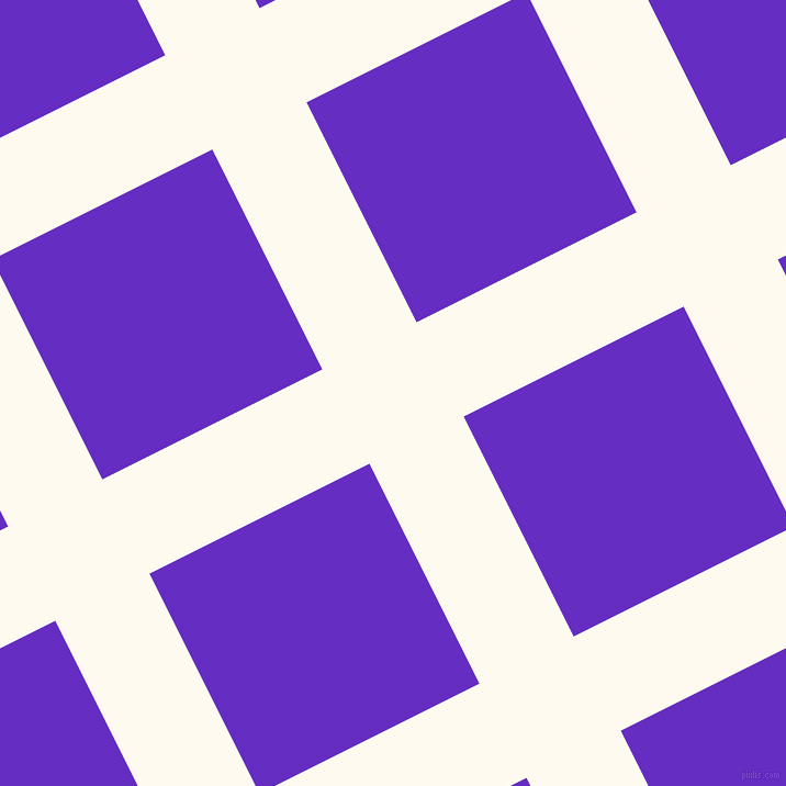 27/117 degree angle diagonal checkered chequered lines, 96 pixel line width, 224 pixel square size, Floral White and Purple Heart plaid checkered seamless tileable