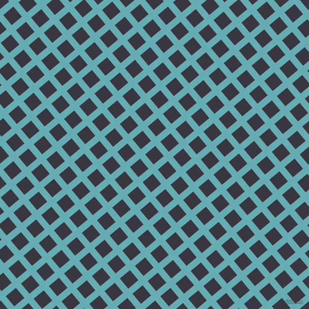 40/130 degree angle diagonal checkered chequered lines, 13 pixel line width, 26 pixel square size, Fountain Blue and Black Marlin plaid checkered seamless tileable