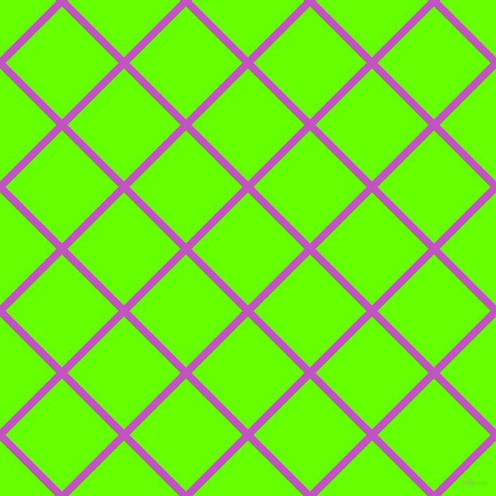 45/135 degree angle diagonal checkered chequered lines, 11 pixel lines width, 114 pixel square size, Fuchsia and Bright Green plaid checkered seamless tileable