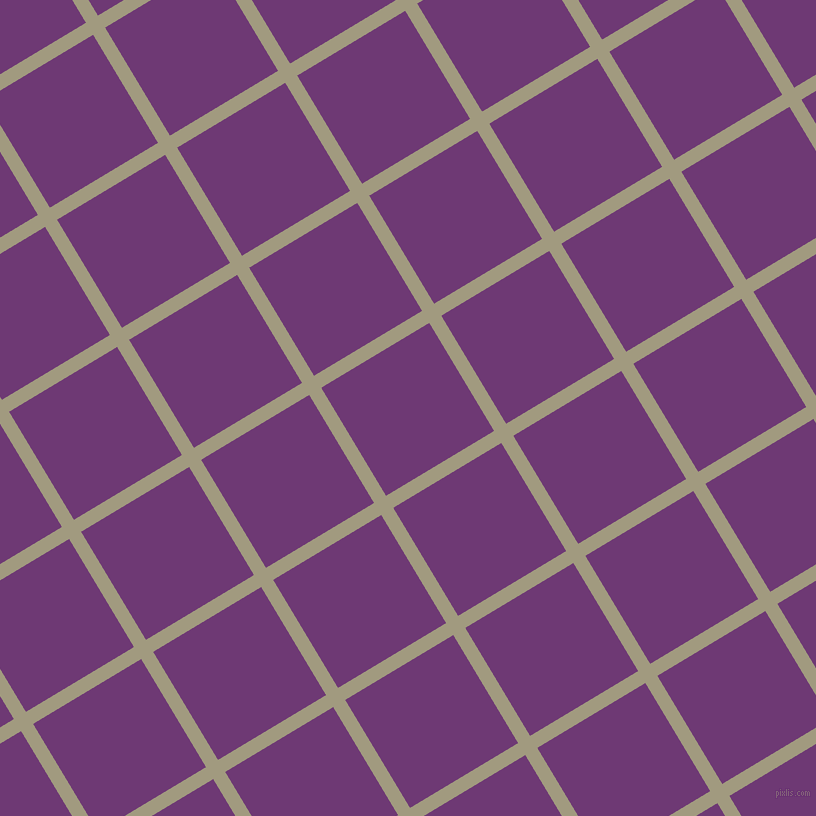31/121 degree angle diagonal checkered chequered lines, 14 pixel line width, 126 pixel square size, Grey Olive and Eminence plaid checkered seamless tileable