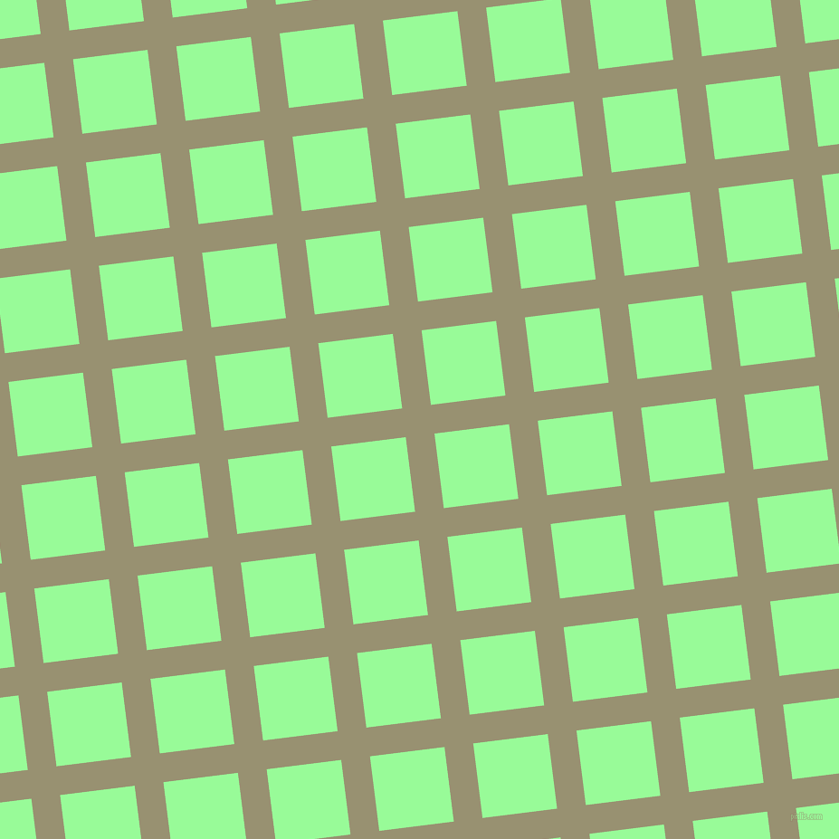 7/97 degree angle diagonal checkered chequered lines, 32 pixel line width, 83 pixel square size, Gurkha and Pale Green plaid checkered seamless tileable
