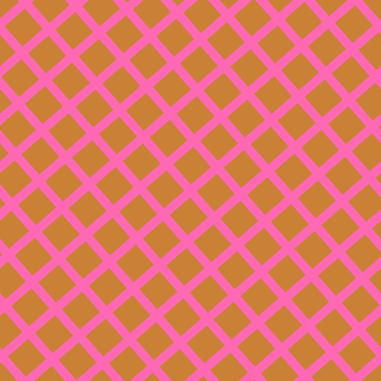 41/131 degree angle diagonal checkered chequered lines, 13 pixel line width, 39 pixel square size, Hot Pink and Golden Bell plaid checkered seamless tileable