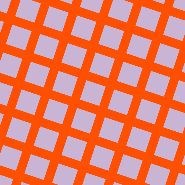 72/162 degree angle diagonal checkered chequered lines, 31 pixel lines width, 71 pixel square size, International Orange and Prelude plaid checkered seamless tileable