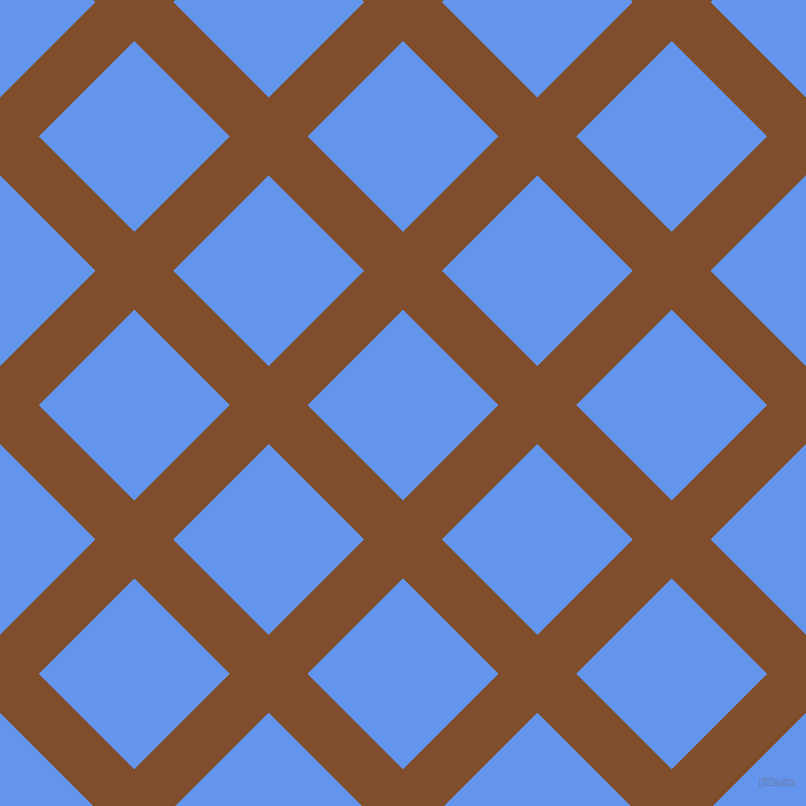 45/135 degree angle diagonal checkered chequered lines, 55 pixel line width, 135 pixel square size, Korma and Cornflower Blue plaid checkered seamless tileable