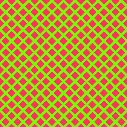 45/135 degree angle diagonal checkered chequered lines, 8 pixel line width, 19 pixel square size, Lawn Green and Radical Red plaid checkered seamless tileable