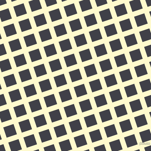 18/108 degree angle diagonal checkered chequered lines, 17 pixel line width, 36 pixel square size, Lemon Chiffon and Payne