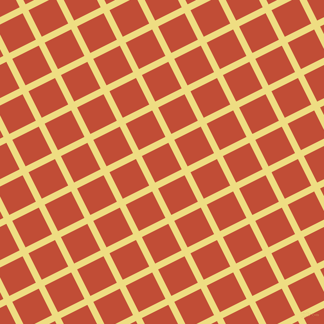 27/117 degree angle diagonal checkered chequered lines, 13 pixel line width, 58 pixel square size, Light Goldenrod and Grenadier plaid checkered seamless tileable