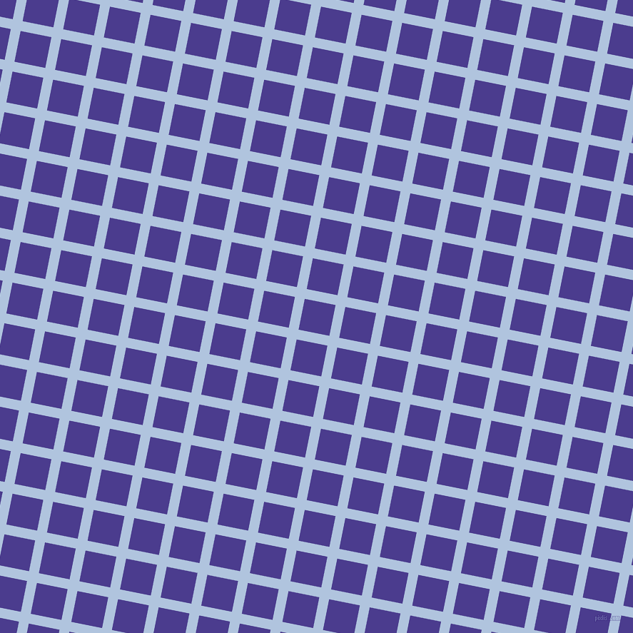 79/169 degree angle diagonal checkered chequered lines, 14 pixel lines width, 44 pixel square size, Light Steel Blue and Blue Gem plaid checkered seamless tileable