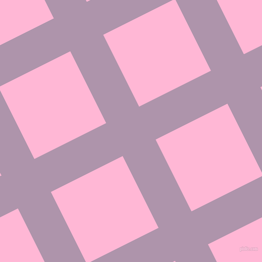 27/117 degree angle diagonal checkered chequered lines, 73 pixel line width, 159 pixel square size, London Hue and Cotton Candy plaid checkered seamless tileable