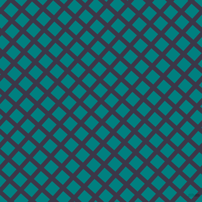 48/138 degree angle diagonal checkered chequered lines, 14 pixel lines width, 34 pixel square size, Martinique and Teal plaid checkered seamless tileable