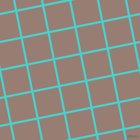 11/101 degree angle diagonal checkered chequered lines, 7 pixel line width, 82 pixel square size, Medium Turquoise and Hemp plaid checkered seamless tileable