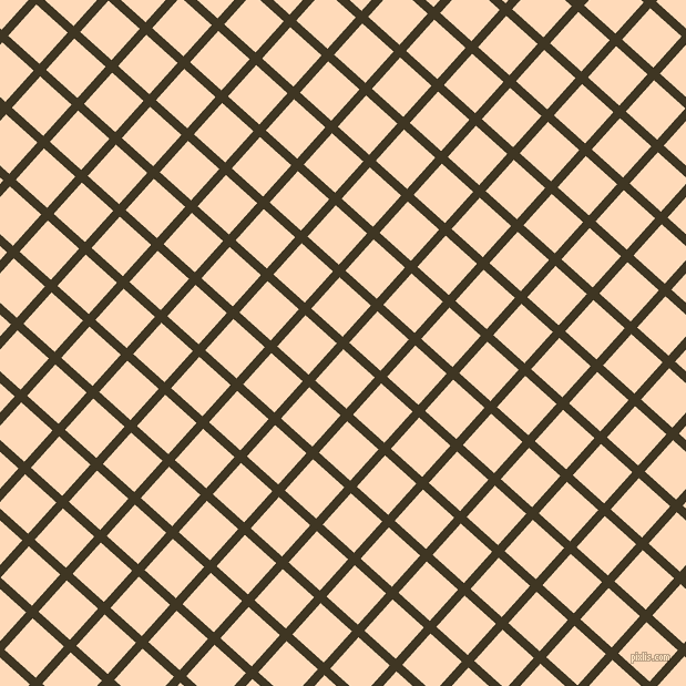 48/138 degree angle diagonal checkered chequered lines, 8 pixel lines width, 38 pixel square size, Mikado and Peach Puff plaid checkered seamless tileable