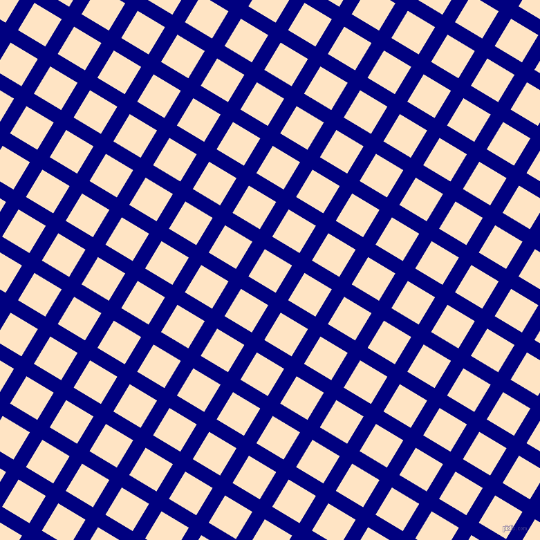59/149 degree angle diagonal checkered chequered lines, 21 pixel line width, 46 pixel square size, Navy and Bisque plaid checkered seamless tileable
