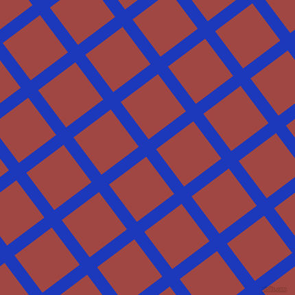 37/127 degree angle diagonal checkered chequered lines, 18 pixel line width, 68 pixel square size, Persian Blue and Roof Terracotta plaid checkered seamless tileable
