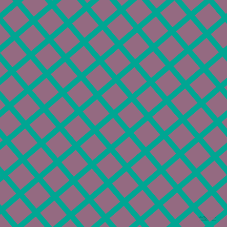 41/131 degree angle diagonal checkered chequered lines, 11 pixel line width, 37 pixel square size, Persian Green and Strikemaster plaid checkered seamless tileable