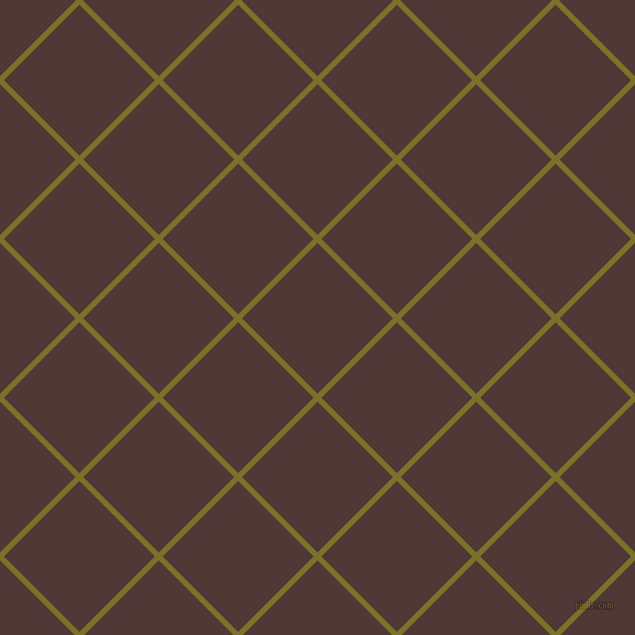 45/135 degree angle diagonal checkered chequered lines, 5 pixel lines width, 97 pixel square size, Pesto and Cocoa Bean plaid checkered seamless tileable