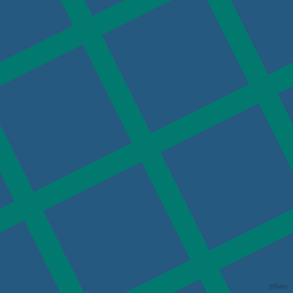 27/117 degree angle diagonal checkered chequered lines, 42 pixel line width, 217 pixel square size, Pine Green and Bahama Blue plaid checkered seamless tileable