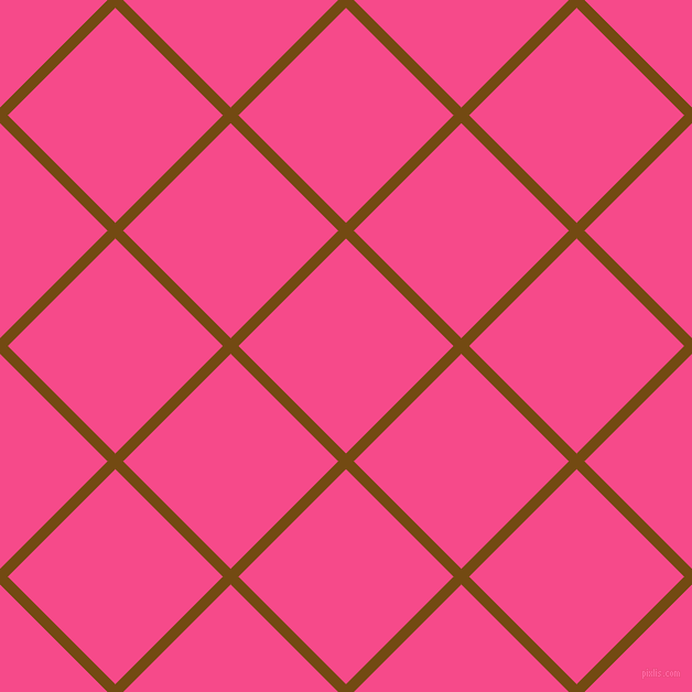 45/135 degree angle diagonal checkered chequered lines, 10 pixel line width, 138 pixel square size, Raw Umber and French Rose plaid checkered seamless tileable