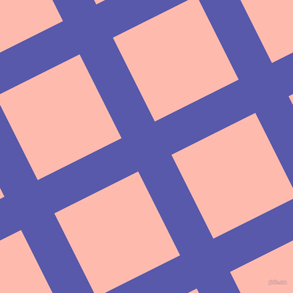 27/117 degree angle diagonal checkered chequered lines, 73 pixel line width, 184 pixel square size, Rich Blue and Melon plaid checkered seamless tileable