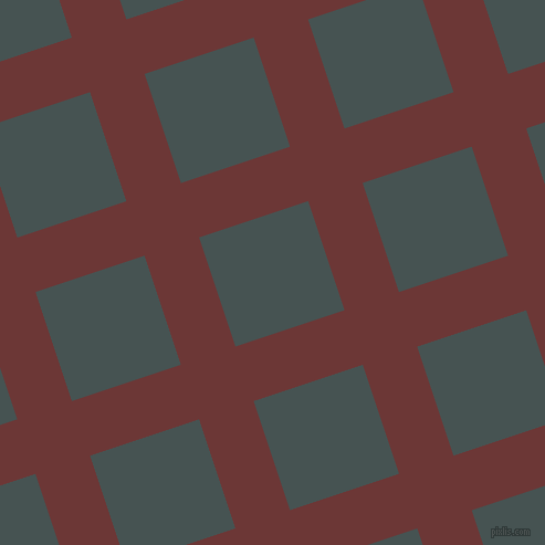 18/108 degree angle diagonal checkered chequered lines, 52 pixel line width, 104 pixel square size, Sanguine Brown and Dark Slate plaid checkered seamless tileable