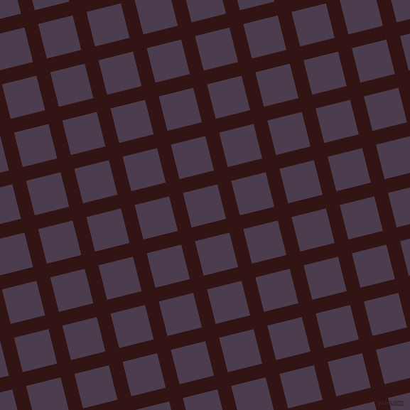 14/104 degree angle diagonal checkered chequered lines, 20 pixel line width, 50 pixel square size, Seal Brown and Bossanova plaid checkered seamless tileable